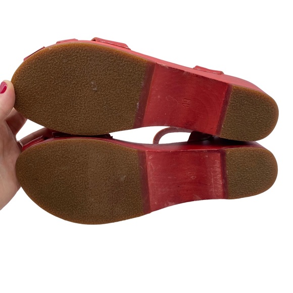 Swedish Hasbeens Sandal Red Leather Clog Bow Buckle Wood Size 8.5 - Picture 10 of 15